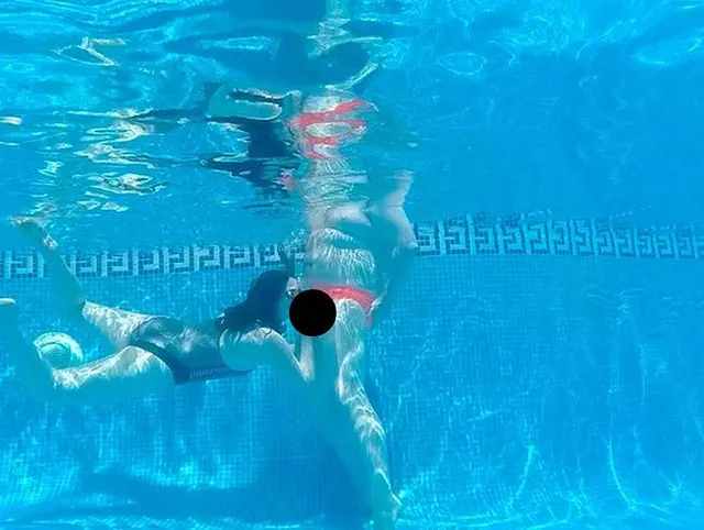 Metallic Swimsuit fucked in the pool