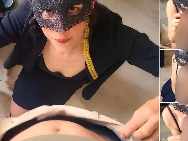 Süße Schneiderin wird von Riesenschwanz abgelenkt – Vorhautspiel & Maßband-Blowjob