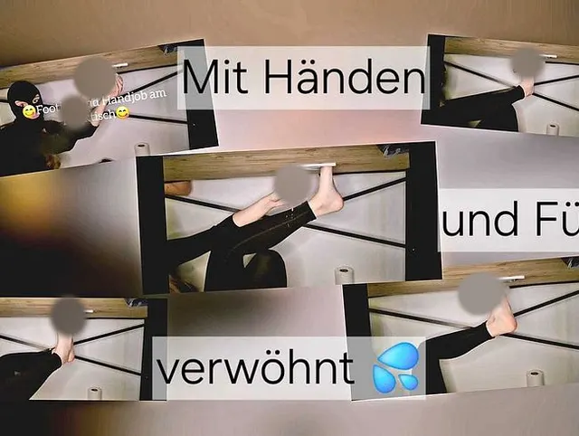 Fan bekommt einen Handjob und Footjob unterm Melktisch